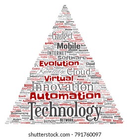 Tecnología inteligente digital conceptual vectorial, tecnología inteligente digital de medios de innovación triangular palabra nube aislado fondo. Recopilación de información, Internet, desarrollo futuro, investigación, evolución o inteligencia