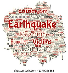 Vektor konzeptionelle Erdbebenaktivität alte zerrissene Wort "Wolke" isolierter Hintergrund. Collage natürliche seismische tektonische Kruste Zittern, gewalttätige Tsunami-Wellen Risiko, tektonisches Plattenwechselkonzept