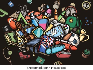 Vector conceptual education background in cartoon style hand-drawn illustration.