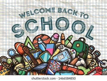 Vector conceptual education background in cartoon style hand-drawn illustration.