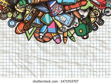 Vector conceptual education background in cartoon style hand-drawn illustration.