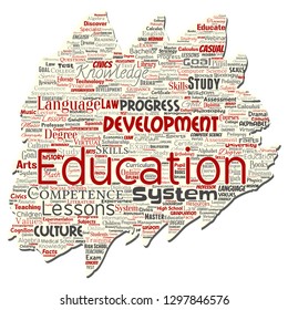 Vector conceptual education, knowledge, information old torn paper word cloud isolated background. Collage of learning, infographic, training, teaching, system, progress, online, culture concept