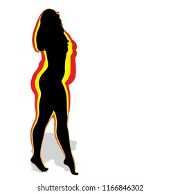 Hembra obesa vectorial con sobrepeso de grasa conceptual frente a cuerpo delgado saludable después de la pérdida de peso o dieta con músculos delgados mujer joven aislada. Gimnasio, nutrición u obesidad por enfermedad, forma de silueta de salud