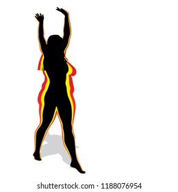 Vetor gordura conceitual obeso obeso feminino vs magro cabem o corpo saudável após a perda de peso ou dieta com músculos magra jovem isolada. Fitness, nutrição ou obesidade gordurosa, forma silhueta de saúde