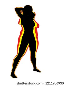 Vektor konzeptuelle Fettübergewicht Fettleibigkeit weiblich vs schlank passen gesunden Körper nach Gewichtsverlust oder Diät mit Muskeln dünnen jungen Frau isoliert. Fitness, Ernährung oder Fettleibigkeit Fettleibigkeit, Silhouettenform