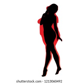 Vector conceptual fat overweight obese female vs slim fit healthy body after weight loss or diet with muscles thin young woman isolated. Fitness, nutrition or fatness obesity, health silhouette shape
