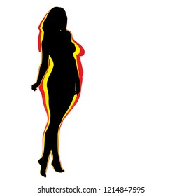 Vector conceptual fat overweight obese female vs slim fit healthy body after weight loss or diet with muscles thin young woman isolated. Fitness, nutrition or fatness obesity, health silhouette shape