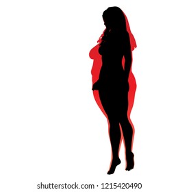 Vector conceptual fat overweight obese female vs slim fit healthy body after weight loss or diet with muscles thin young woman isolated. Fitness, nutrition or fatness obesity, health silhouette shape