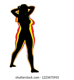 Vector conceptual fat overweight obese female vs slim fit healthy body after weight loss or diet with muscles thin young woman isolated. Fitness, nutrition or fatness obesity, health silhouette shape