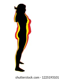 Vector conceptual fat overweight obese female vs slim fit healthy body after weight loss or diet with muscles thin young woman isolated. Fitness, nutrition or fatness obesity, health silhouette shape