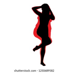 Vector conceptual fat overweight obese female vs slim fit healthy body after weight loss or diet with muscles thin young woman isolated. Fitness, nutrition or fatness obesity, health silhouette shape