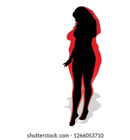 Vector conceptual fat overweight obese female vs slim fit healthy body after weight loss or diet with muscles thin young woman isolated. Fitness, nutrition or fatness obesity, health silhouette shape