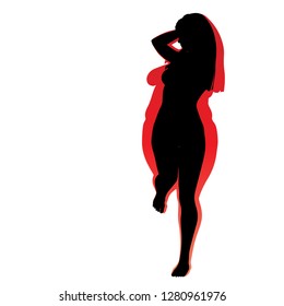 Vector conceptual fat overweight obese female vs slim fit healthy body after weight loss or diet with muscles thin young woman isolated. Fitness, nutrition or fatness obesity, health silhouette shape