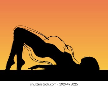 Vetor conceitual gordura obeso feminino vs magro cabem corpo saudável após a perda de peso ou dieta com músculos magra jovem sobre o pôr do sol. Fitness, nutrição ou obesidade gordurosa, forma de saúde