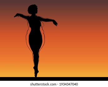 Vector conceptual fat overweight obese female vs slim fit healthy body after weight loss or diet with muscles thin young woman over sunset. Fitness, nutrition or fatness obesity, health shape