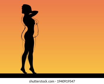 Hembra obesa vectorial con sobrepeso de grasa conceptual frente a cuerpo delgado sano después de la pérdida de peso o dieta con músculos delgados mujer joven al atardecer. Gimnasio, nutrición u obesidad por enfermedad, forma de salud