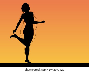 Hembra obesa vectorial con sobrepeso de grasa conceptual frente a cuerpo delgado sano después de la pérdida de peso o dieta con músculos delgados mujer joven al atardecer. Gimnasio, nutrición u obesidad por enfermedad, forma de salud