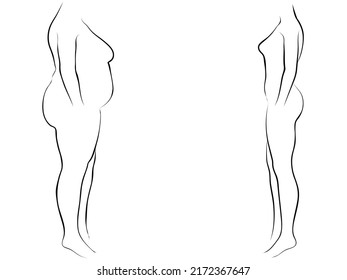 Vector conceptual fat overweight obese female vs slim fit healthy body after weight loss or diet with muscles thin young woman isolated. Fitness, nutrition or fatness obesity, health silhouette shape