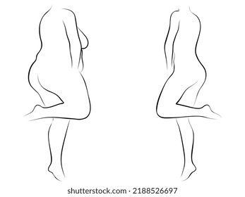 Vector conceptual fat overweight obese female vs slim fit healthy body after weight loss or diet with muscles thin young woman isolated. Fitness, nutrition or fatness obesity, health silhouette shape