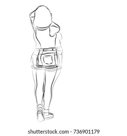 Vector conceptual fat overweight obese female vs slim fit healthy body after weight loss or diet with muscles thin young woman isolated. Fitness, nutrition or fatness obesity, health black brush shape