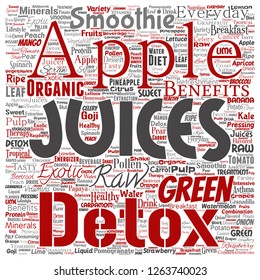 Vector conceptual fresh natural fruit or vegetable juices square red healthy diet organic beverages word cloud isolated background. Collage of green exotic or tropical raw nutrition concept design