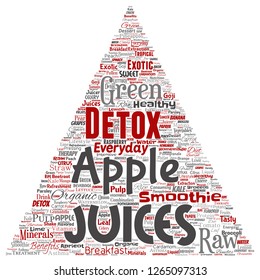 Vector conceptual fruta natural fresca o jugos vegetales triángulo flecha roja dieta saludable bebida orgánica nube de palabras aislado fondo. Collage del concepto de nutrición verde exótica, tropical cruda