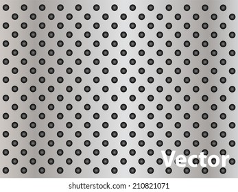 Vector conceptual gray abstract metal stainless steel aluminum perforated pattern texture mesh background as metaphor to industrial, abstract, technology, grid, silver, grate, spot, grille surface