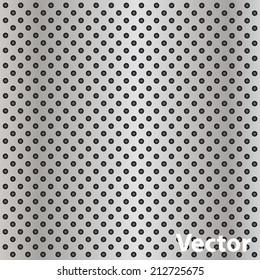 Vektor konzeptuell graues abstraktes Metall aus nicht rostendem Stahl Aluminium perforierte Muster Textur-Hintergrund als Metapher für industrielle, abstrakte, technologische, gitter-, silberne, rote, Punkt-, Grilloberfläche