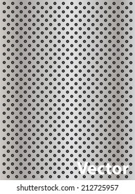 Vector conceptual gray abstract metal stainless steel aluminum perforated pattern texture mesh background as metaphor to industrial, abstract, technology, grid, silver, grate, spot, grille surface