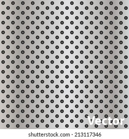 Vektor konzeptuell graues abstraktes Metall aus nicht rostendem Stahl Aluminium perforierte Muster Textur-Hintergrund als Metapher für industrielle, abstrakte, technologische, gitter-, silberne, rote, Punkt-, Grilloberfläche