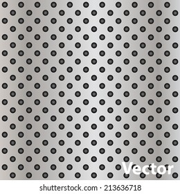 Vector conceptual gray abstract metal stainless steel aluminum perforated pattern texture mesh background as metaphor to industrial, abstract, technology, grid, silver, grate, spot, grille surface