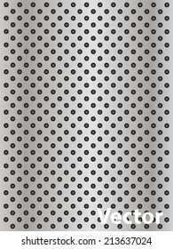 Vector conceptual gray abstract metal stainless steel aluminum perforated pattern texture mesh background as metaphor to industrial, abstract, technology, grid, silver, grate, spot, grille surface