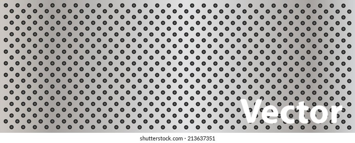 Vector conceptual gray abstract metal stainless steel aluminum perforated pattern texture mesh background as metaphor to industrial, abstract, technology, grid, silver, grate, spot, grille surface