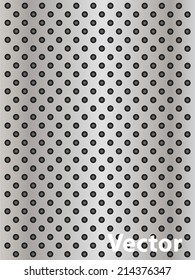 Vector conceptual gray abstract metal stainless steel aluminum perforated pattern texture mesh background as metaphor to industrial, abstract, technology, grid, silver, grate, spot, grille surface