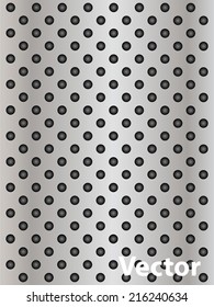 Vector conceptual gray abstract metal stainless steel aluminum perforated pattern texture mesh background as metaphor to industrial, abstract, technology, grid, silver, grate, spot, grille surface