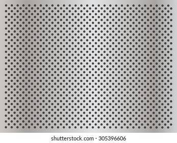 Vector conceptual gray abstract metal stainless steel aluminum perforated pattern texture mesh background as metaphor to industrial, abstract, technology, grid, silver, grate, spot, grille surface