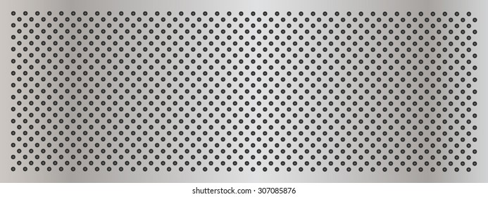 Vector conceptual gray abstract metal stainless steel aluminum perforated pattern texture mesh background as metaphor to industrial, abstract, technology, grid, silver, grate, spot, grille surface