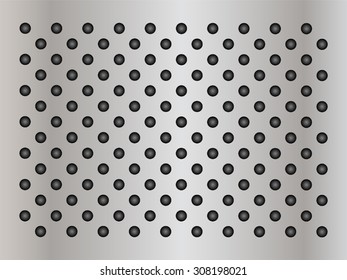 Vector conceptual gray abstract metal stainless steel aluminum perforated pattern texture mesh background as metaphor to industrial, abstract, technology, grid, silver, grate, spot, grille surface