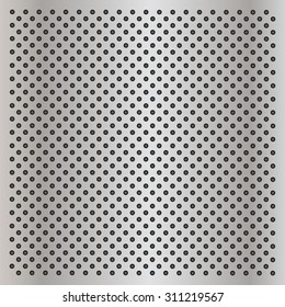 Vector conceptual gray abstract metal stainless steel aluminum perforated pattern texture mesh background as metaphor to industrial, abstract, technology, grid, silver, grate, spot, grille surface