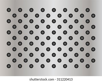 Vector conceptual gray abstract metal stainless steel aluminum perforated pattern texture mesh background as metaphor to industrial, abstract, technology, grid, silver, grate, spot, grille surface