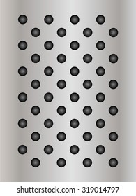 Vector conceptual gray abstract metal stainless steel aluminum perforated pattern texture mesh background as metaphor to industrial, abstract, technology, grid, silver, grate, spot, grille surface