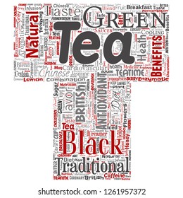Vector conceptual green or black tea beverage culture letter font red natural flavor, taste variety word cloud isolated background. Collage of traditional medicine health or diet benefit concept