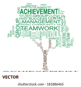 Vector de texto verde conceptual nube de palabras o tagcloud aislado en fondo blanco, metáfora para negocios, equipo, trabajo en equipo, administración, efectivo, éxito, comunicación, empresa, grupo o símbolo