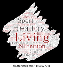 Vector conceptual healthy living positive nutrition sport paint brush paper word cloud isolated background. Collage of happiness care, organic, recreation workout, beauty, vital healthcare spa concept