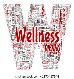 Vector conceptual healthy living positive nutrition sport letter font word cloud isolated background. Collage of happiness care, organic, recreation workout, beauty, vital healthcare spa concept