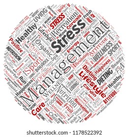 Vector conceptual healthy living positive nutrition sport round circle red word cloud isolated background. Collage of happiness care, organic, recreation workout, beauty, vital healthcare spa concept