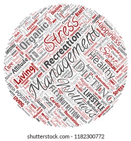 Vector conceptual healthy living positive nutrition sport round circle red word cloud isolated background. Collage of happiness care, organic, recreation workout, beauty, vital healthcare spa concept