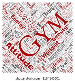 Vector conceptual healthy living positive nutrition sport square red word cloud isolated background. Collage of happiness care, organic, recreation workout, beauty, vital healthcare spa concept