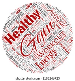 Vektor konzeptuell gesund lebende positive Ernährung Sport runden rote Wort Cloud isolierten Hintergrund. Collage of zufriedness Care, Bio, Erholungs-Workout, Schönheit, vitales Wellness-Konzept