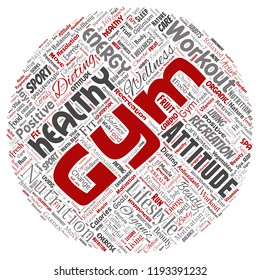 Vector conceptual healthy living positive nutrition sport round circle red word cloud isolated background. Collage of happiness care, organic, recreation workout, beauty, vital healthcare spa concept